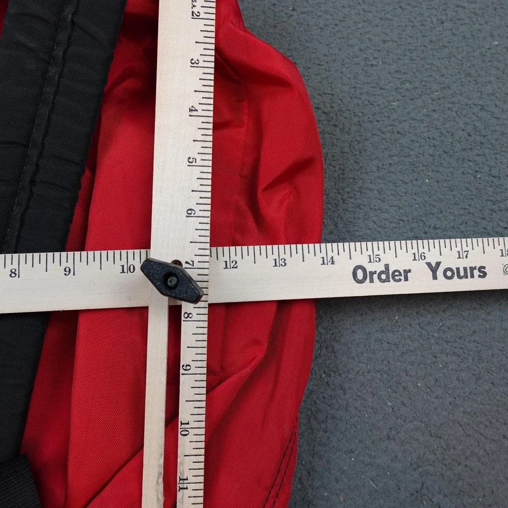 Vintage Eddie Bauer Backpack Red Daypack Leather Lash Patch Black Straps Hiking